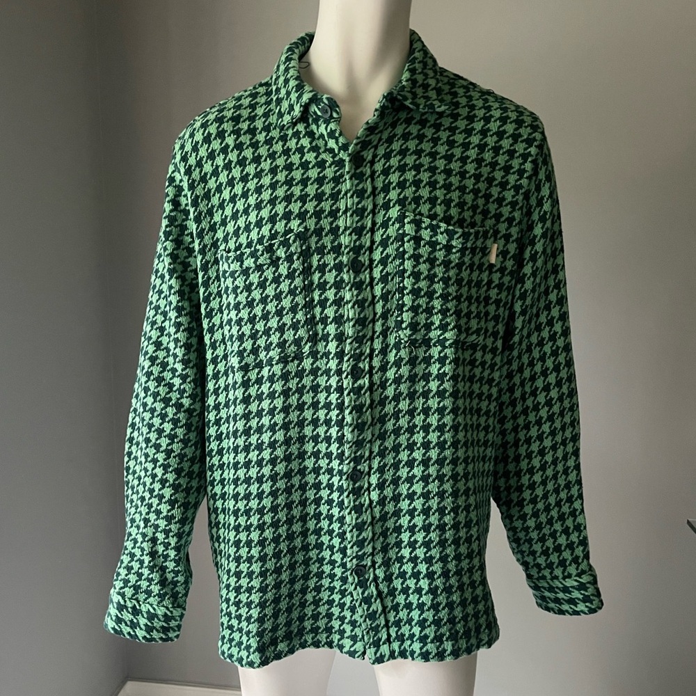 Men’s Urban Outfitters Green Houndstooth Casual Shirt
